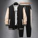 "Herren Herbst Casual Zweiteiler - Loose Fit Cardigan Baseballjacke & Hose (Schwarz/Grau/Pfauenblau, S-XXXL)"_voghion.com