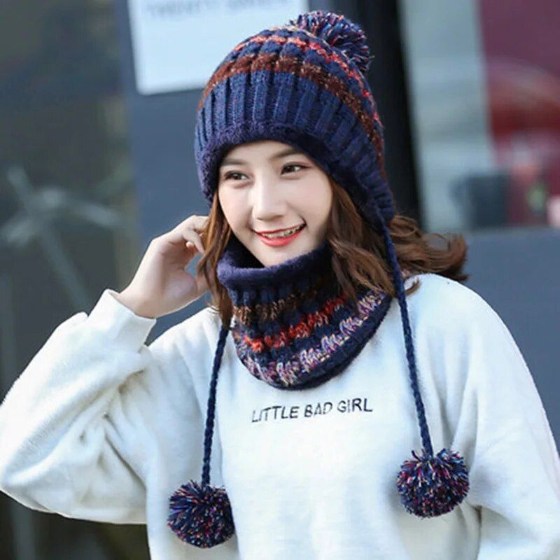 Conjunto de gorro y bufanda de invierno de alta calidad para mujer y niño, gorro de punto cálido, conjunto de 2 piezas, gorros y bufandas unisex._voghion.com