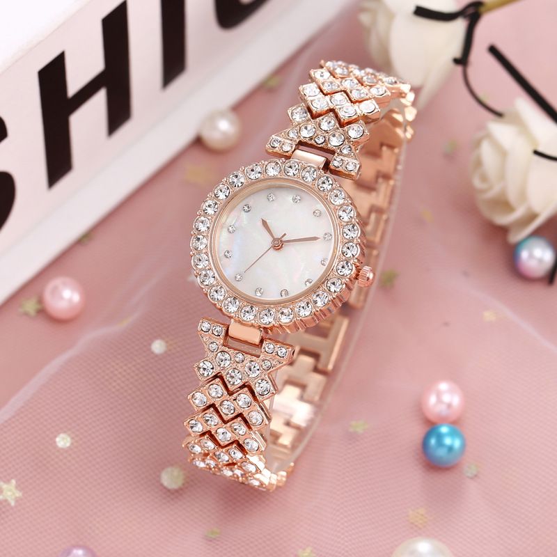 Women's Watches Diamond-set Bracelet Watch Women's Two-piece Rhinestone Shell Face Women's Watch 2pcs Quartz Fashion Watch_voghion.com