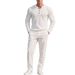 Men's Casual Solid Color Button Corduroy Round Neck Long Sleeve Trousers Two Piece Suit_voghion.com