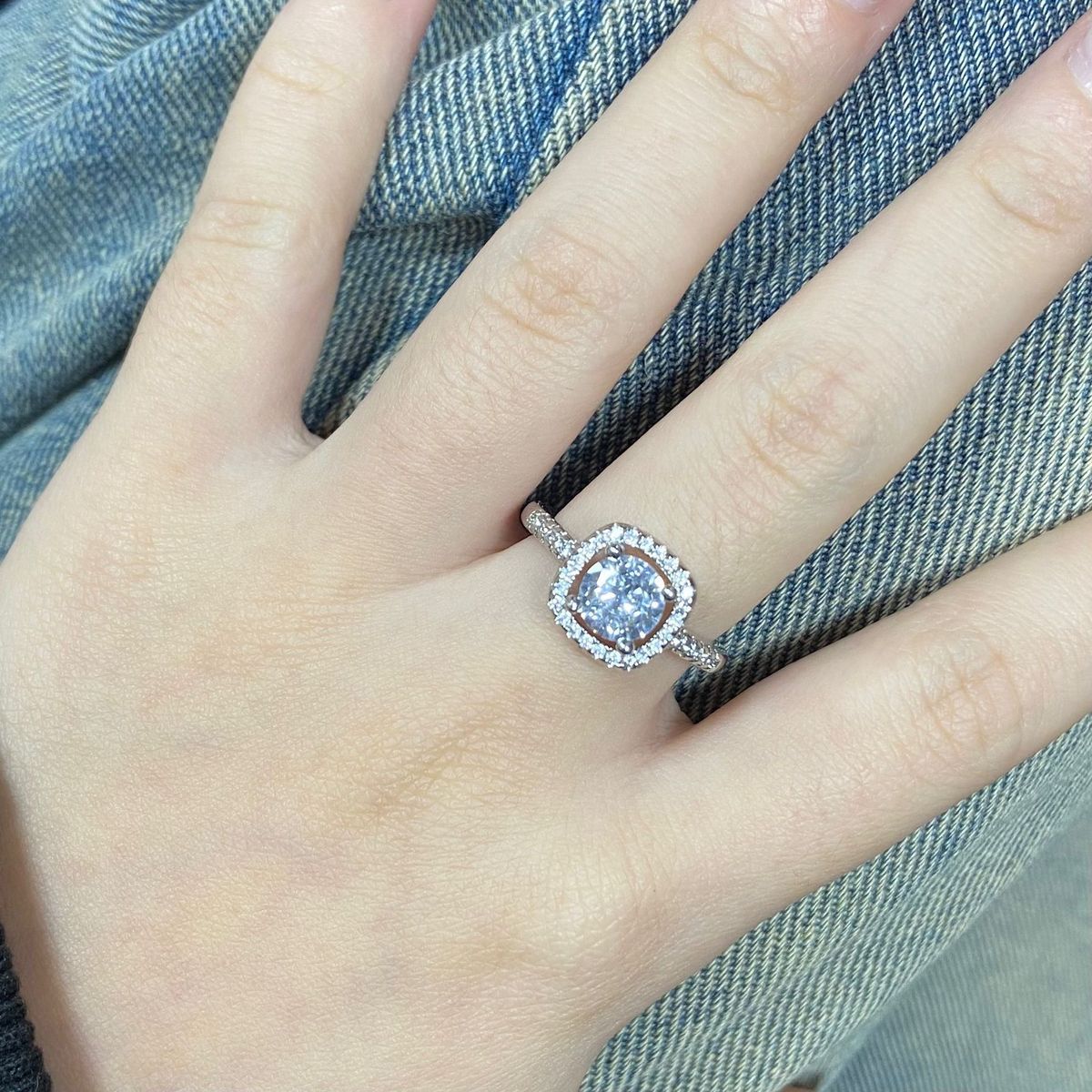 Simulated Moissanite Round Square One Carat Ring Women, Elegant And Simple Proposal Diamond Ring, Adjustable Band For_voghion.com