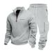 Completo da uomo con felpa con mezza zip e pantaloni cargo foderati in pile – Completo da lavoro comodo, in poliestere elasticizzato (S-XXXL, 8 colori)_voghion.com