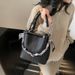 Sac seau à main avec chaîne et motif litchi pour femme, foulard en soie, cuir souple, bandoulière simple, blocs de couleurs, nouveauté 2025_voghion.com