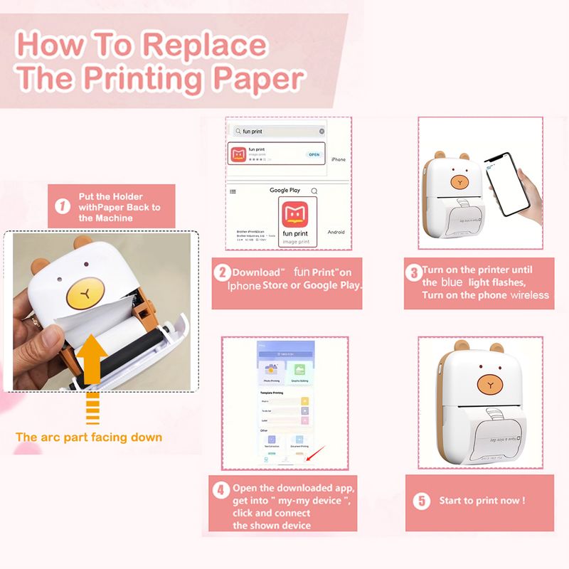 Mini-Drucker für iPhone und Android, Kabelloser Etikettendrucker, Tragbarer Mini-Thermodrucker zum Drucken von Etiketten, Kompatibel mit iOS und Android_voghion.com