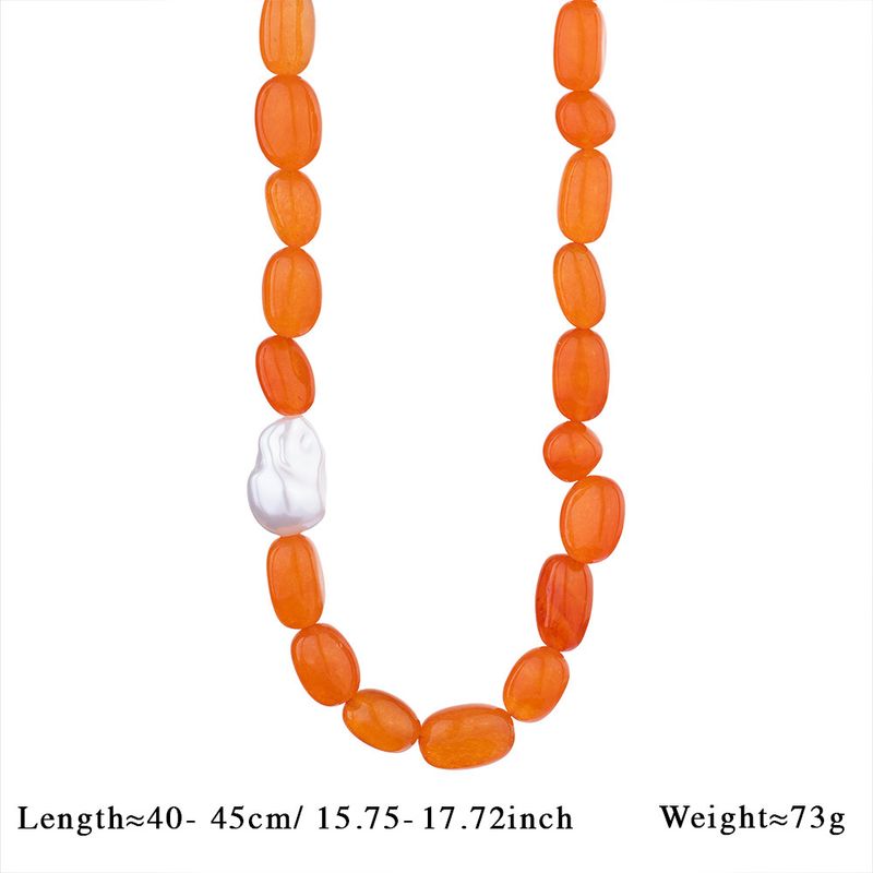 Exaggerated Geometric 316L Stainless Steel  Natural Stone Freshwater Pearl Beaded Chain Beaded Necklaces Wholesale_voghion.com