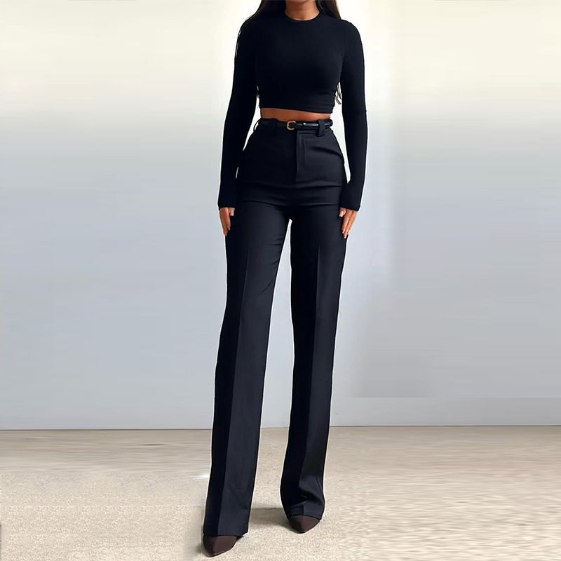 Roupas femininas primavera e verão, novas calças justas de alta qualidade, calças retas casuais femininas, calças de perna larga_voghion.com