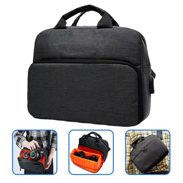 Borsa portatile in tessuto Oxford resistente con tracolla regolabile, custodia per fotocamera DSLR con divisore imbottito per uso esterno_voghion.com