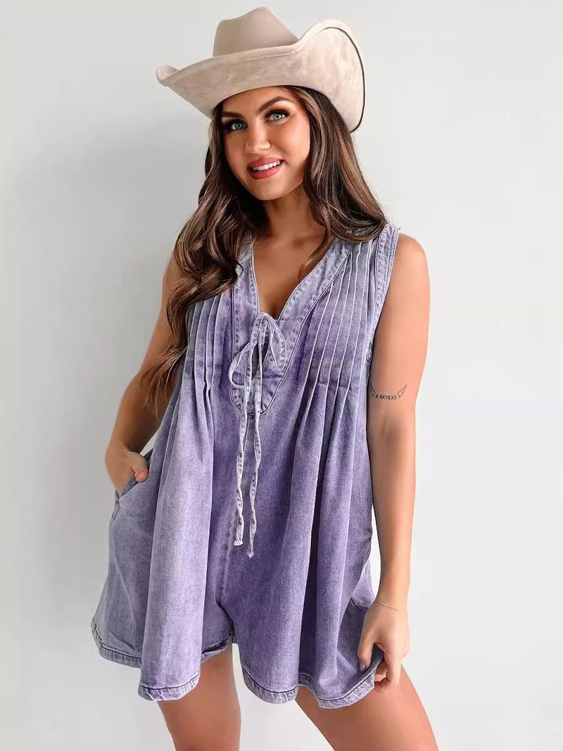 Dameskleding Zomer Nieuwe producten Straatmode Mouwloos Korte mouwen Shorts Denim Jumpsuit_voghion.com