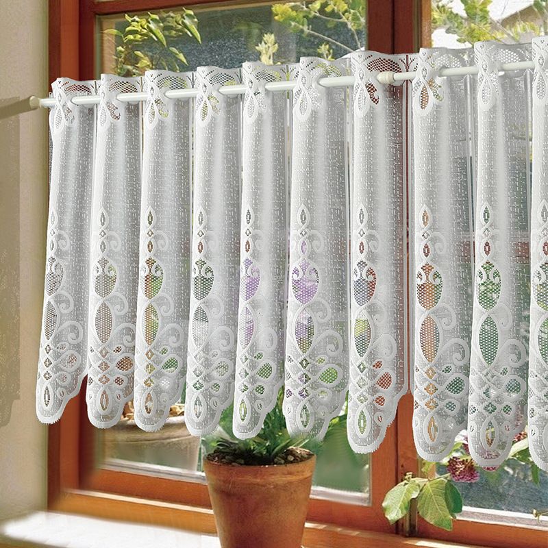 Nordic White Lace Kitchen Curtain - Breathable Polyester Cafe Curtain For Windows & Doors (80% Polyester, 20% Cotton, 3 Sizes, Rod Pocket Design)​_voghion.com