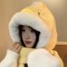 Set da tre pezzi di anatra gialla, simpatico peluche, autunno e inverno, cartone animato giapponese, caldo, paraorecchie, cappello, sciarpa e guanti da donna_voghion.com