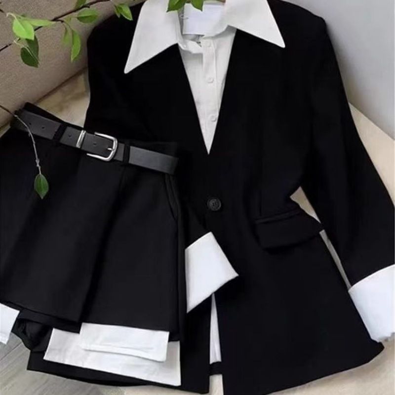 Elegantes, schickes Zweiteiler-Set für Damen im Bürostil – Langer Blazer mit hoch taillierter Hose mit weitem Bein, professionelles Herbstoutfit, legere Business-Kleidung_voghion.com