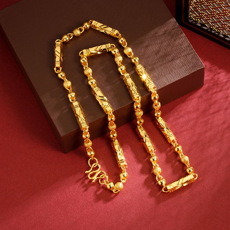 Vietnamese Sand Gold Necklace, Men's Hexagonal Buddha Bead Solid Chain, Long Lasting Color Copper Accessories_voghion.com