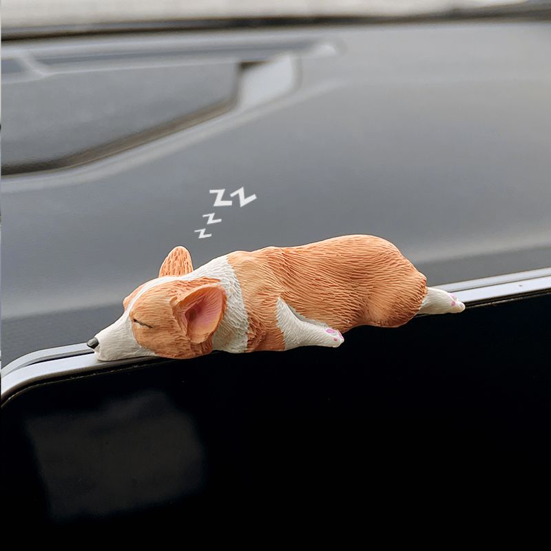 Mini Sovestilling Corgi Ornamenter Kreativ Interiør Midterkonsol Dekoration Simulering Sød Harpiks Hund Bil_voghion.com