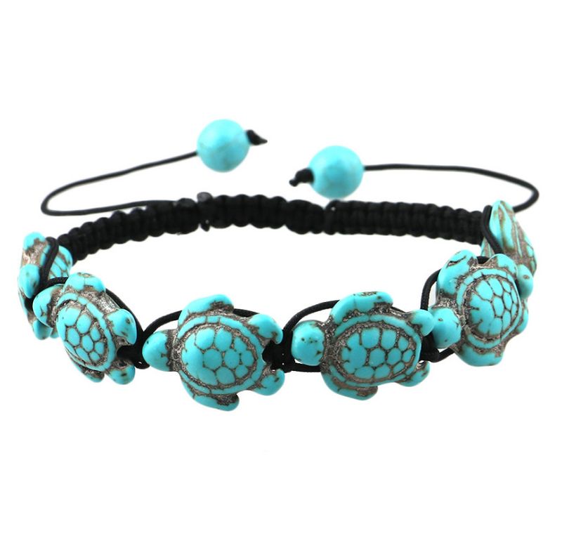 G0202 Gioielli Nuovo Braccialetto Bohémien Turchese Tartaruga Tessuto Fatto a Mano_voghion.com