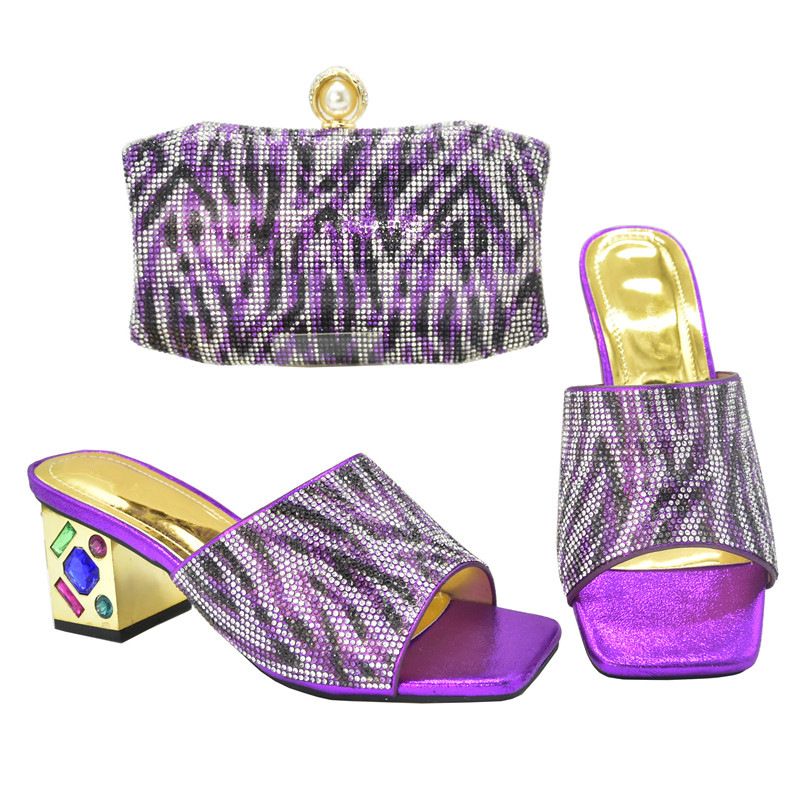 Freizeit quadratischen Kopf nach leeren Retro-Überschuhe bunte Strass Mode Sandalen mit dem gleichen Stil Handtasche Set_voghion.com