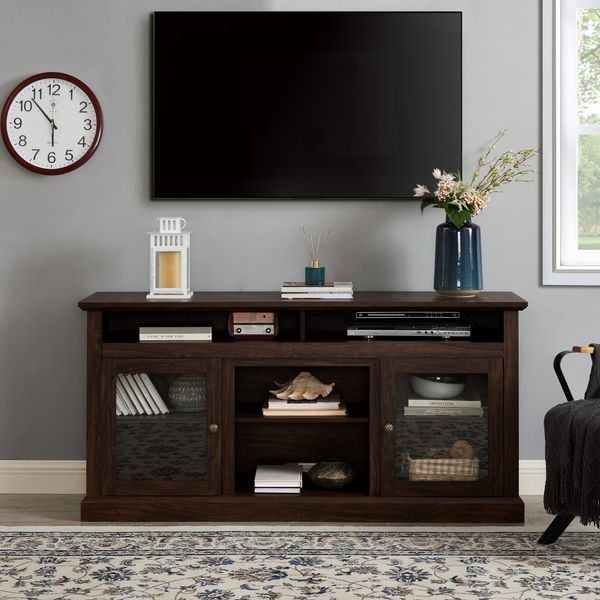 Contemporary TV Media Stand Modern Entertainment Console For TV Up To 65' With Open And Closed Storage Space, Brown, 60'W*15.75'D*29'H_voghion.com