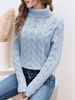 Women's High Neck Cable Knit Sweater - Soft Chunky Wool Pullover With Solid Color & Ribbed Detailing For Fall/Winter Layering_voghion.com