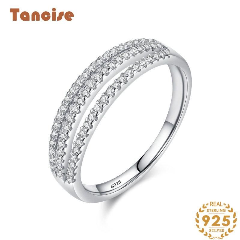  Tancise Klasyczny cyrkon Srebrny pierścionek Biżuteria damska Obietnica ślubna Party Gift_voghion.com