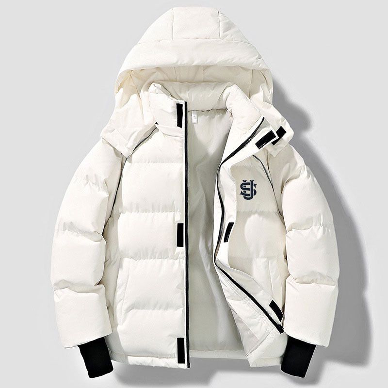 Unisex Retro Puffer Jacket – Oversized Hooded Winter Coat With Quilted Polyester Fill (Black/White)_voghion.com