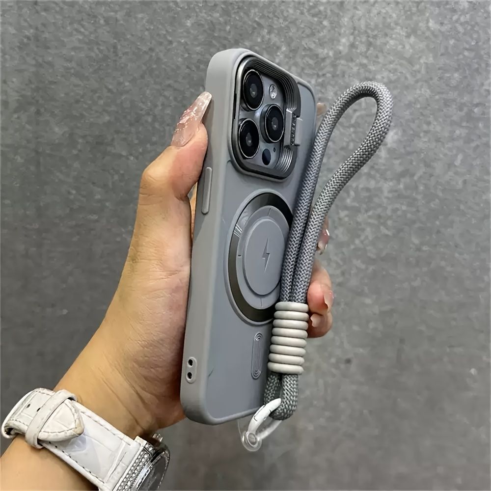 Luxury Lightning Magnetic Phone Case With Short Lanyard Camera Holder For IPhone 16 15 14 13 12 11 Pro Max Plus, Soft Silicone Back Cover_voghion.com