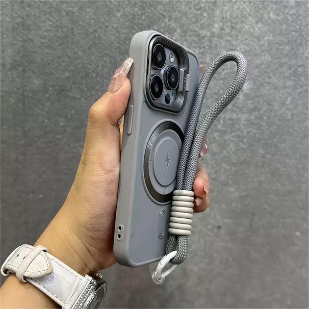 Luxury Lightning Magnetic Phone Case With Short Lanyard Camera Holder For IPhone 16 15 14 13 12 11 Pro Max Plus, Soft Silicone Back Cover_voghion.com