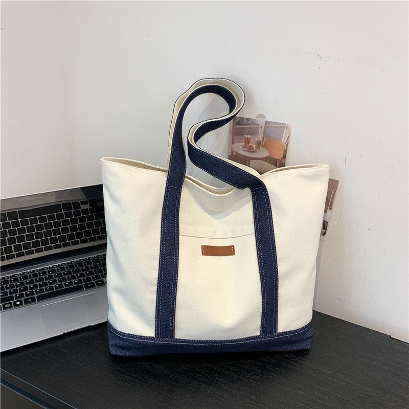 Borsa a tracolla da donna in tela, borsa tote in tela, borsa da ascella alla moda con motivo color-block, borsa monospalla alla moda e di grande capacità per i pendolari._voghion.com