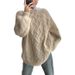Maglione oversize in maglia a trecce – Pullover boho spesso con polsini arrotolati (misto acrilico, beige/giallo/bordeaux invernale, taglia unica dalla S alla L)_voghion.com