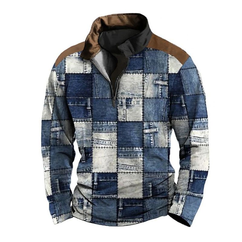 Felpa con cappuccio da uomo con mezza cerniera e stampa 3D in stile etnico_voghion.com