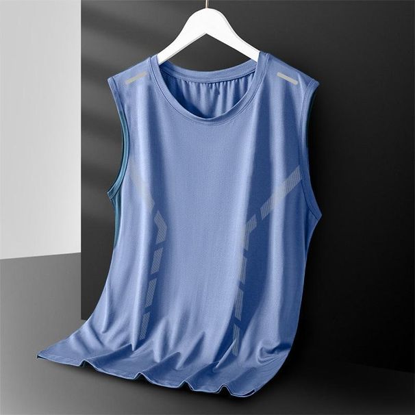 Gilet col rond Ice Sensation avec épaules et soie glacée pour course d'été, gilet de sport pour homme, séchage rapide sans manches_voghion.com