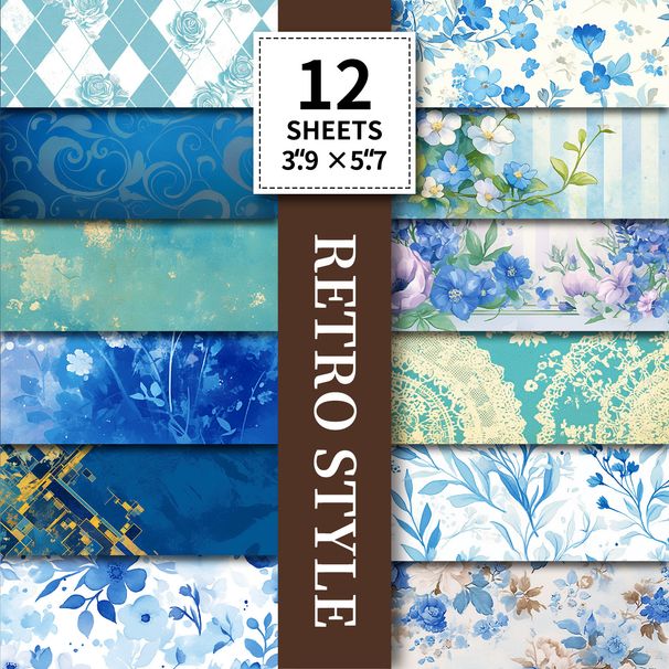 12 Sheets/pack Blue Gradient Printing Theme Wrapping Paper Cutting Decoration Gift Notebook Surrounding Material Paper_voghion.com