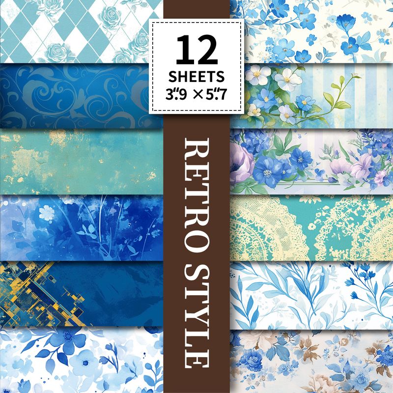 Paquete de 12 hojas de papel de regalo con estampado de degradado azul, ideal para cortar, decorar, regalar y como material de envoltura._voghion.com