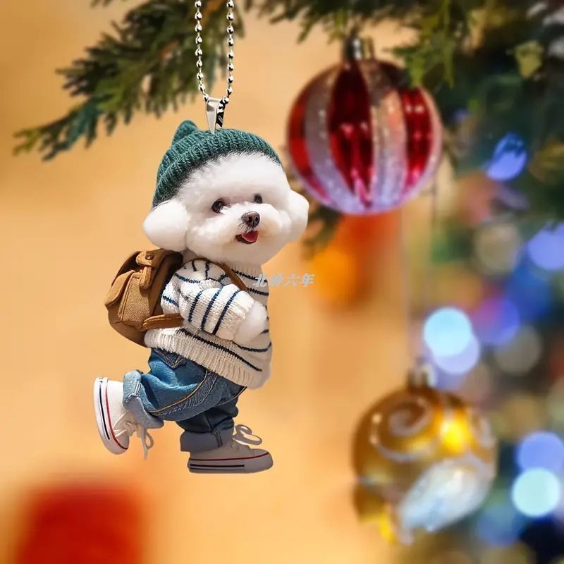 2024 Ciondolo piatto per cucciolo di Bichon appeso, portachiavi decorativo per interni auto_voghion.com