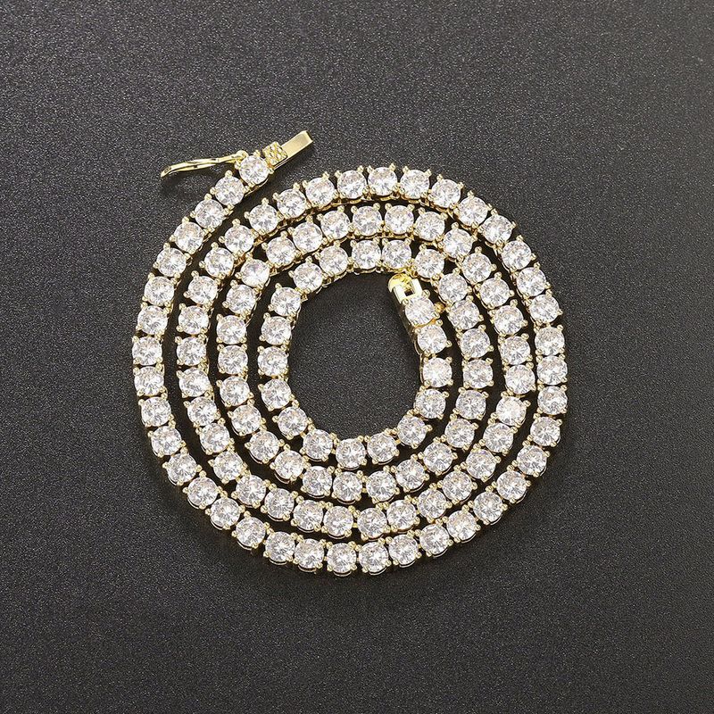 Collana hip-hop da strada con fila singola di zirconi e catena da tennis fatta a mano in rame placcato oro con diamanti_voghion.com