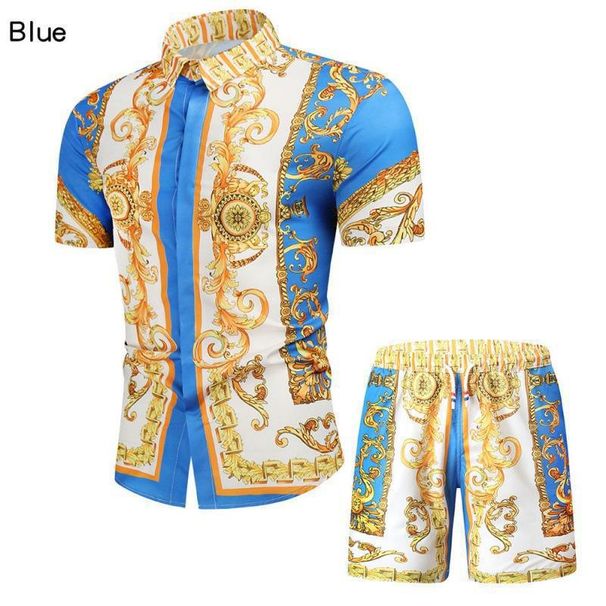 Men's Clothing Short-sleeved Court Retro Digital 3D Printed Shirt Shorts Suit_voghion.com