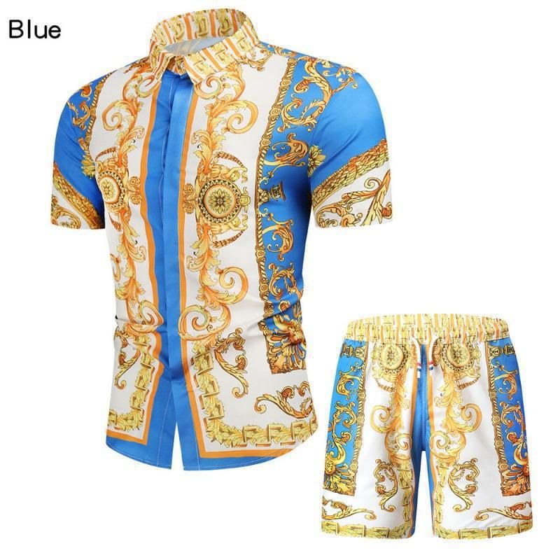 Herrenbekleidung Kurzarm Court Retro Digital 3D Gedrucktes Hemd Shorts Anzug_voghion.com
