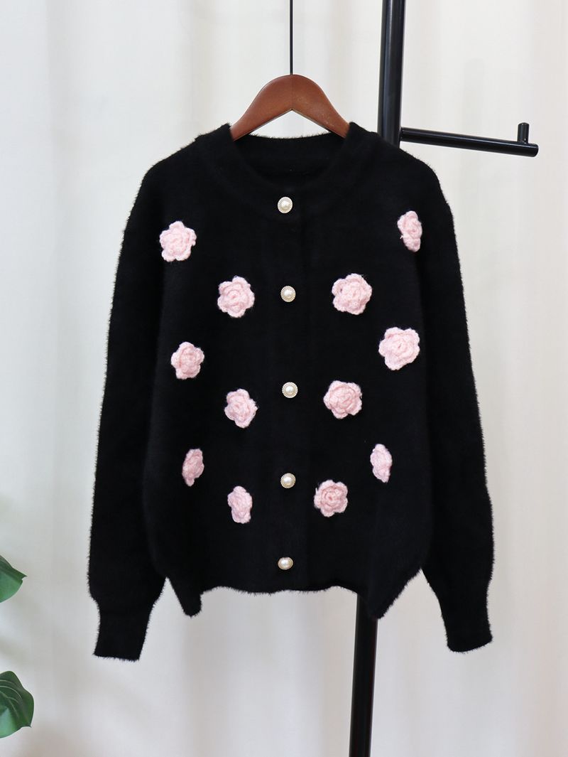 Abbigliamento da donna cardigan lavorato a maglia in visone wer tridimensionale, giacca di alta qualità, morbida e ampia_voghion.com