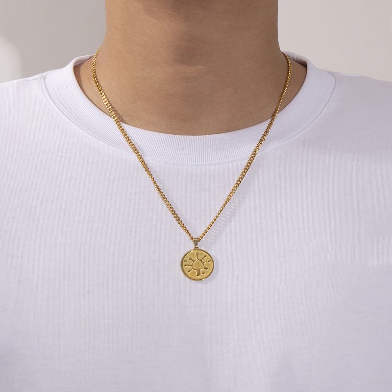 Collana da uomo in acciaio al titanio con cuore dorato e sole, design semplice da strada, unisex, con mantenimento del colore._voghion.com