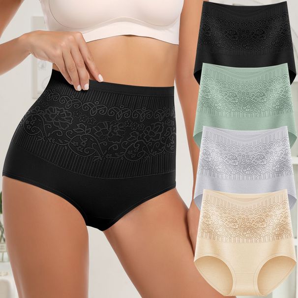Plus Size Full Coverage Ladies Briefs Women's Panties 4 Pack Sets High Rise Slimming Tight Nylon Womens Panties Knickers_voghion.com