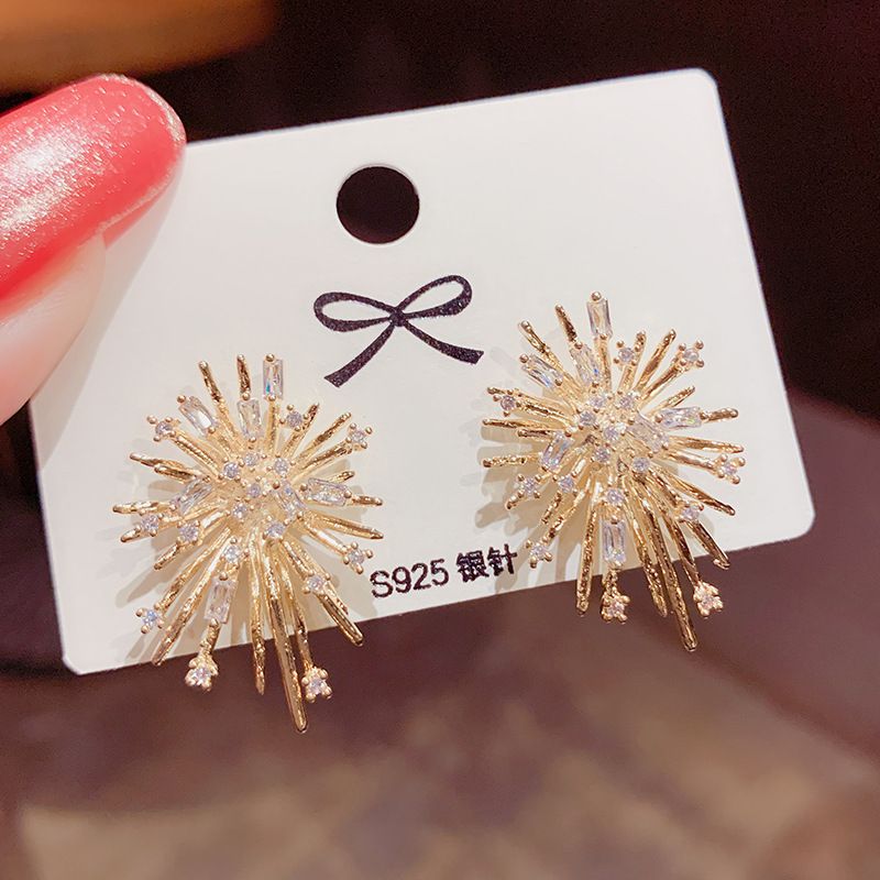 Nuovi orecchini alla moda con fuochi d'artificio in zircone placcati in oro 14K, squisiti gioielli per le orecchie, ago in argento_voghion.com