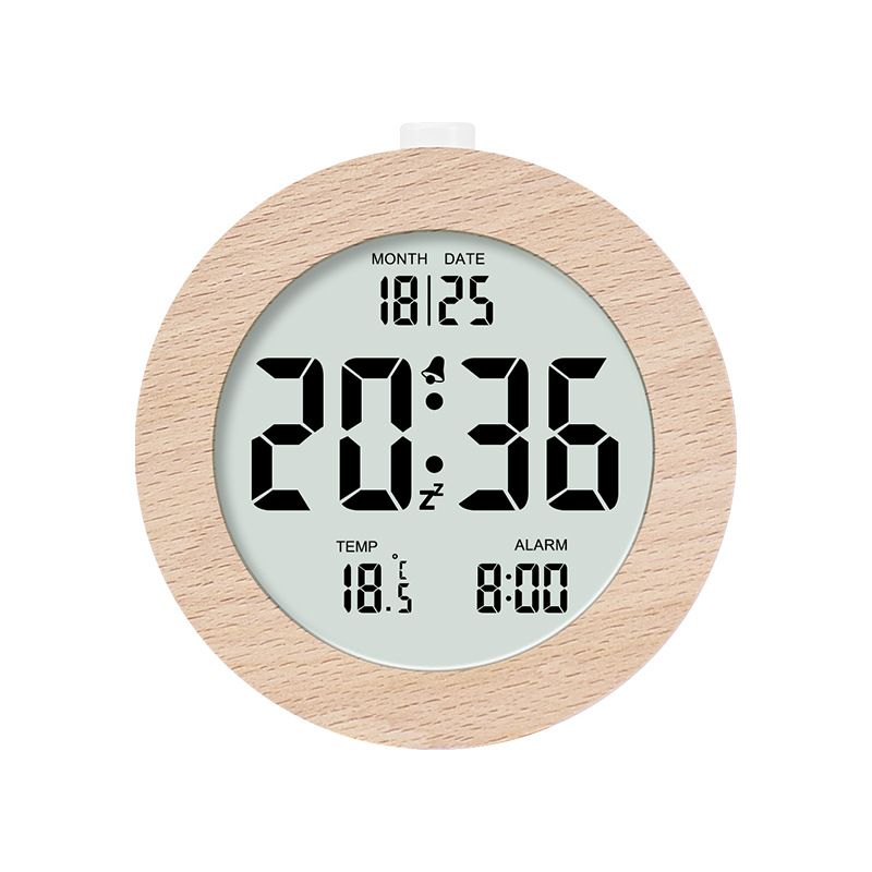 Horloge électronique multifonctionnelle en bois massif de style nordique, simple, LCD, faite à la main_voghion.com
