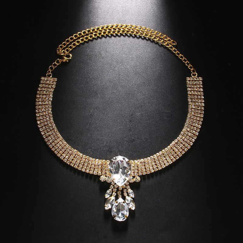 New Multi-row Fringed Neck Chain, European And American Fashion Water Drop Rhinestone Collarbone Chain Full Of Diamond Accessories Necklace_voghion.com