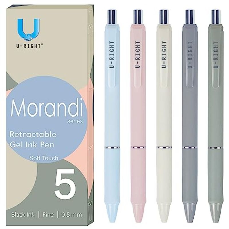 5 Pcs Aesthetic Soft Touch Morandi Color Barrel Gel Ink Pens 0.5 Mm Point Black Ink Smooth Writing Comfortable Grip Gift For Me_voghion.com