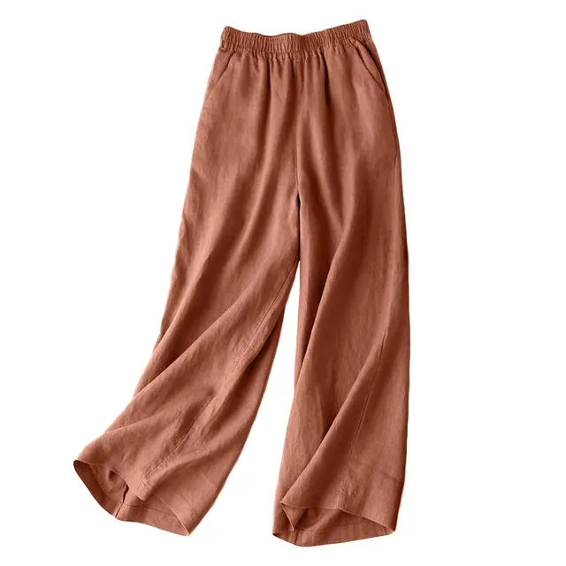 Pantaloni estivi a gamba larga da donna, sottili e traspiranti, con elastico in vita, larghi, pantaloni dritti con tasche_voghion.com