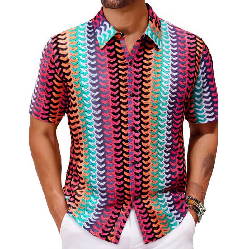 Men's Clothing Men's Clothing European And American Men's Knitted Shirts Summer New Colorful Hollow Breathable Short Sleeved Shirt A0404_voghion.com