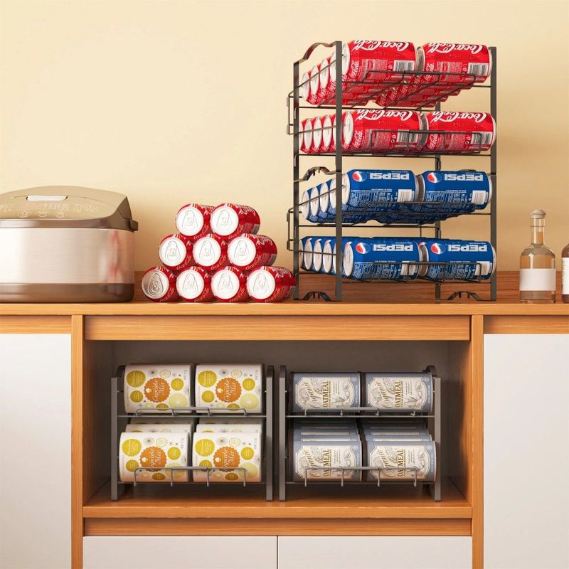 4 Tiers Can Organizer Rack, 48 Cans Soda Can Dispenser Organizer For Refrigerator, Set Of 2 Stackable Beverage Dispenser Rack_voghion.com