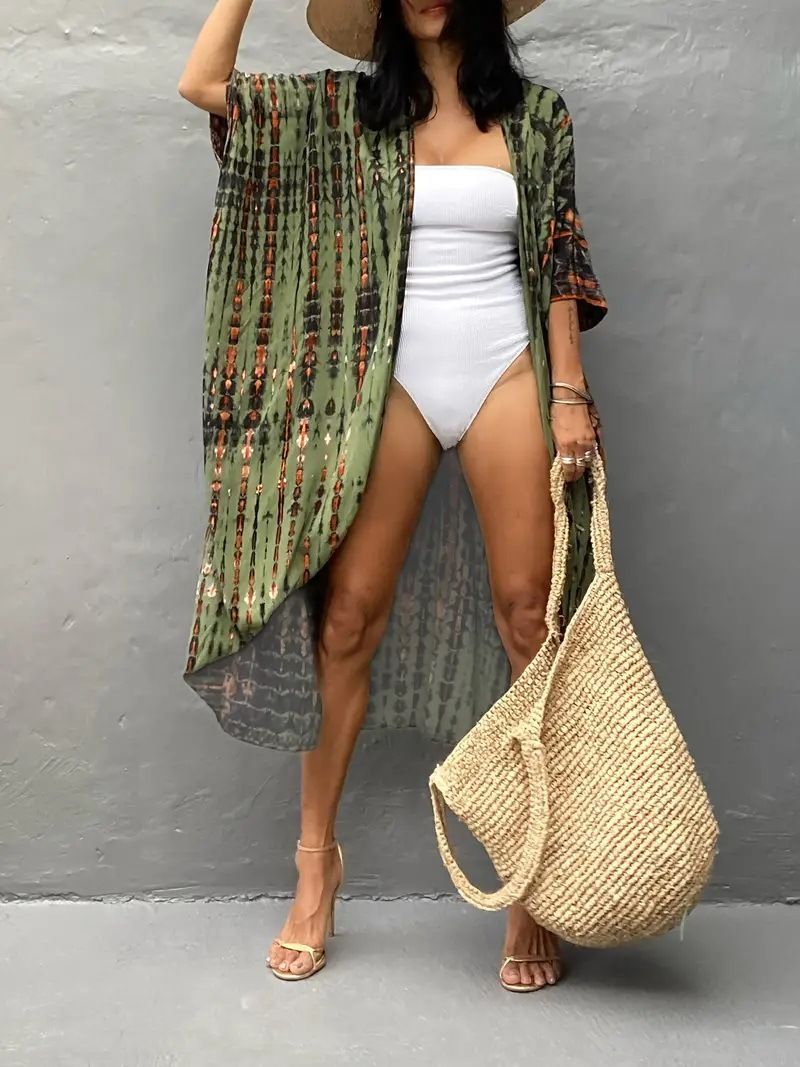 Rayon Tie Dyed Sunscreen Cardigan Beach Holiday Dress Bikini Outer Cover Swimsuit Female Sunscreen Clothing Cross Border 5D69_voghion.com