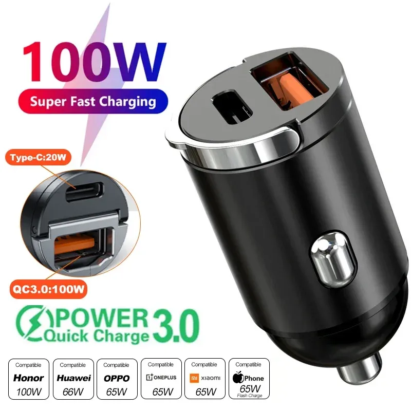 Mini 100W PD QC Pull Ring Schnelllade-Autoladegerät USB C Autotelefon-Ladeadapter für iPhone 13 12 Xiaomi Samsung Huawei_voghion.com