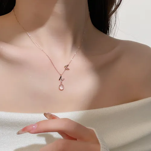 Sterling Silber Tropfen Schmetterling Halskette Frauen Koreanische Ausgabe Instagram Kleine Duftenden Wind Lotus Stein Schloss Knochen_voghion.com