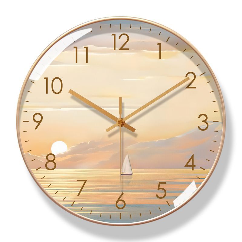 Horloge murale ultra-silencieuse de style nordique moderne, radio-réveil automatique, paysage artistique pour salon et salle à manger_voghion.com
