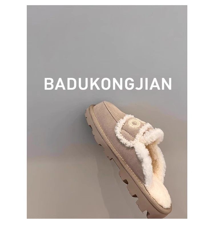 Pantofole a mezza punta chiuse con fodera in pile e suola spessa in pelliccia per donna, nuove versatili slip-on 2025, stivali da neve, cotone_voghion.com
